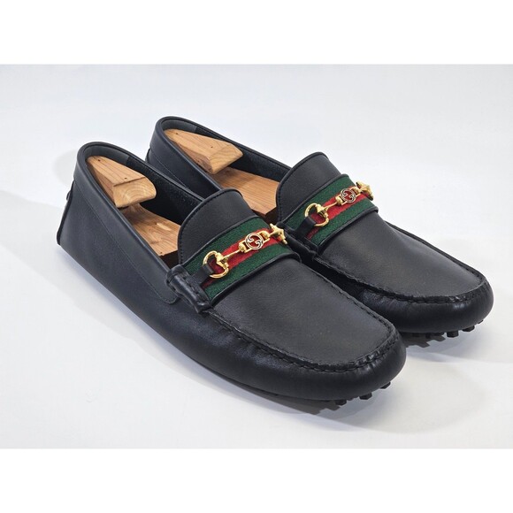 GUCCI Ayrton GG-Bit Drivers Men's 12 Horsebit Leather Loafers 624698 Black EUC - Picture 2 of 16